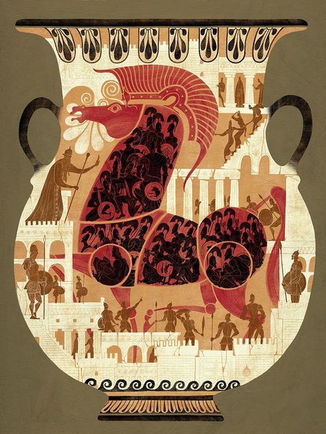 Fashion Institute Of Technology, Trojan Horse, Ancient Greek Art, Greek Mythology Art, Fashion Institute, Mythology Art, Greek Art, Greek Myths, Freelance Illustrator