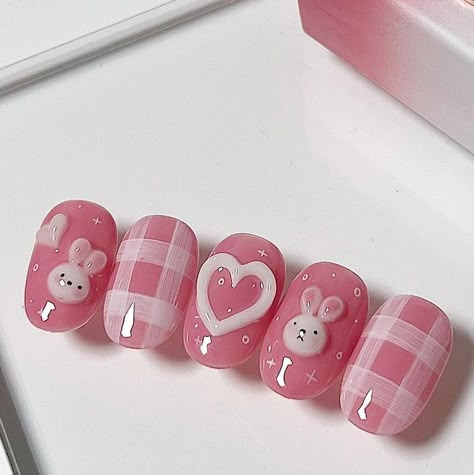 Kutek Disney, Uñas Ideas, Bunny Nails, Fake Nails Designs, Art Deco Nails, Hello Nails, Cute Simple Nails, Blush Nails, Nail Box