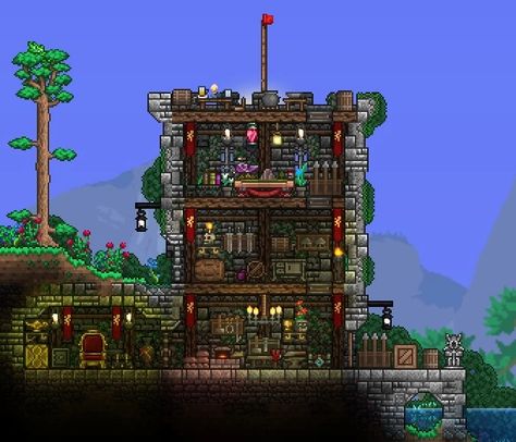 Terraria Merchant Shop, Terraria Medieval House, Terraria Interior Design, Terraria Herb Farm, Terraria Storage House, Terraria Library, Terraria Chest Room, Terraria Storage, Terraria Starter House