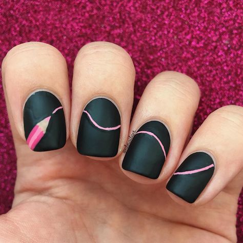 Teacher Nail Art, Nessa Nails, Teacher Nails, School Nail Art, Natural Nail Art, Pink Pencil, Back To School Nails, Her Nails, School Nails