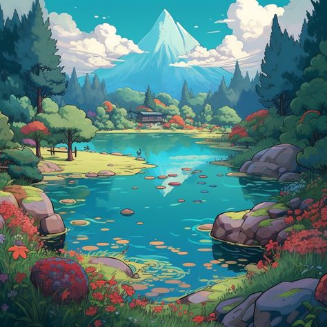 Care to swim ? ☺️ #fyp #art #digitalart #lake #beautiful Lake Drawing Reference, Fantasy Lake Art, Lake Concept Art, Anime Lake, Counselor Aesthetic, Lake Drawing, Lake Illustration, Background References, Summer Drawings