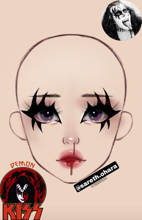 Kiss Band Makeup, Band Makeup, Unconventional Makeup, Boba Recipe, Band Kiss, Makeup Charts, Punk Makeup, Makeup Drawing, Doll Eye Makeup