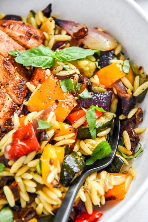 Roasted Veggies And Orzo, Filling Meal Prep, Roasted Vegetable Orzo, Vegetable Orzo Salad, Vegetable Orzo, Orzo Salad Recipes, Meal Prep Lunch, Prep Lunch, Orzo Salad