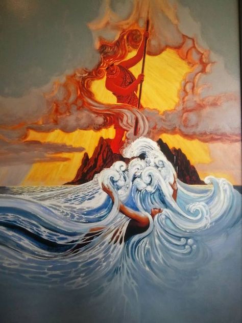 Pele fire goddess and her sister, Namaka O Kaha'i, goddess of the sea Hawaiian Mythology, Hawaiian Goddess, Goddess Of Fire, Hawaiian Legends, Orishas Yoruba, Fire Goddess, Hawaiian History, Goddess Of The Sea, Polynesian Art