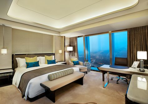 The St. Regis Shenzhen—Deluxe Room - scenic view Deluxe Room Hotel, Novotel Hotel, Luxury Hotel Bedroom, Deluxe Room, Hotel Room Design, Hotel Interiors, St Regis, Hotel Furniture, Bedroom Hotel