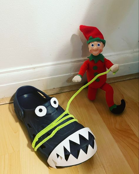 Elf on the shelf Croc Elf On The Shelf, Elf On The Shelf Croc, Dont Feed The Crocs Elf On The Shelf, Elf 2023, Xmas Elf, Elf Ideas, Shelf Ideas, On The Shelf, The Elf