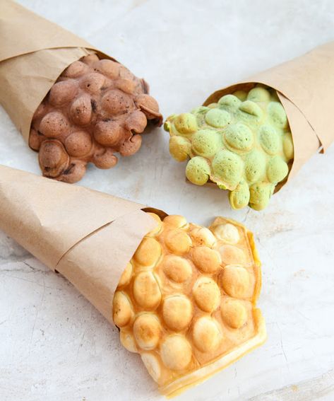 Egg Waffle Ice Cream Cones | Kirbie's Cravings | A San Diego food & travel blog Egg Waffle Hong Kong, Bubble Waffle Recipe, Waffle Ice Cream Cones, Egg Waffle Recipe, Egg Waffles, Waffle Ideas, Bubble Waffles, Egg Puff, Egg Waffle