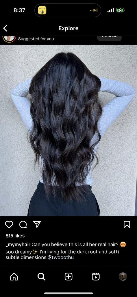 Super Dark Hair Color Ideas, Dark Hair Cool Tone Balayage, Lived In Black Hair, Brownish Black Hair Color, Dark Gloss On Hair, Dark Brown Hair Black Lowlights, Dark Black Hair With Dimension, Icy Dark Brown Hair, Smokey Dark Brown Hair