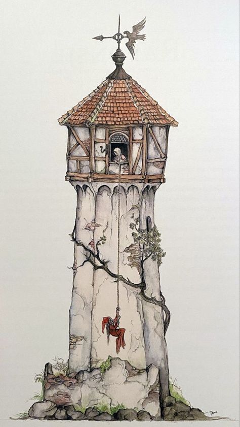 Castle Drawing, Anton Pieck, Medieval Tower, Art Alevel, Building Drawing, Fairytale Castle, Graphic Design Lessons, Bullet Journal Art, Fantasy Castle