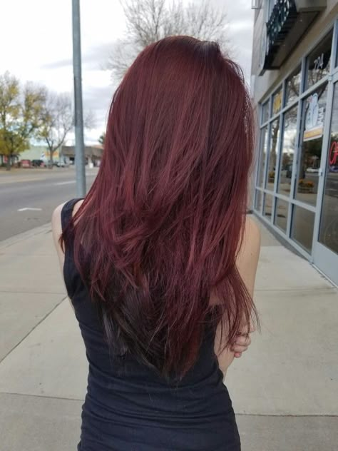 My hair after today. Layers and a darker red on top than i had and just left the black on the bottom. I love it🙃 Black And Red Hair, Wine Red Hair, Red Hair Inspo, Wine Hair, Cherry Hair, Vibrant Hair, Dyed Red Hair, Hair Color Streaks, Dark Red Hair