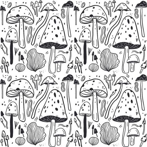 Mushroom Images, Mushroom Pattern, Hand Drawn Pattern, Hand Drawn Flowers, Mushroom Art, Drawing Images, Vector Hand, Doodle Patterns, Patterns In Nature