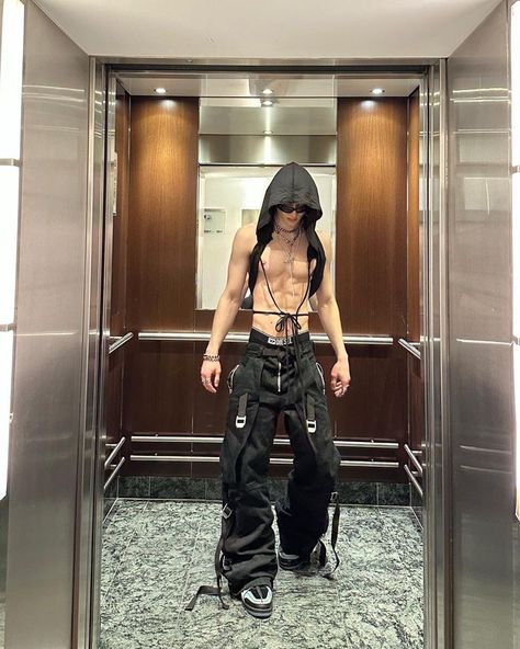 Subversive Aesthetic Men, Men’s Rave, Black Rave Outfits Men, Goth Rave Outfits Men, Rave Clothes Men, Mens Rave Fashion, Subversive Fashion Men, Techno Rave Outfit Men, Rave Fits For Guys