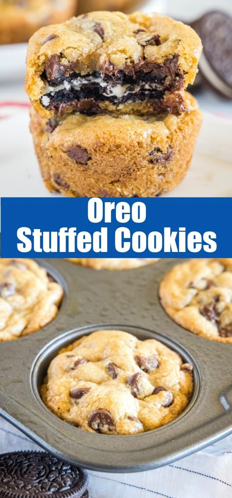 Oreo Stuffed Cookies, Nestle Chocolate Chip Cookies, Stuffed Chocolate Chip Cookies, Oreo Cookie Recipes, Oreo Stuffed Chocolate Chip Cookies, Stuffed Cookies, Oreo Recipes, Chocolate Chip Cookie Bars, Filled Cookies