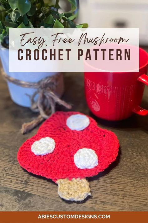 Learn how to make an easy mushroom coaster with this free mushroom coaster crochet pattern! Crochet Mushroom Coaster, Crochet Fall Coasters, Free Crochet Mushroom, Mushroom Coaster, Mushroom Amigurumi, Coaster Crochet Pattern, Coaster Crochet, Crochet Embellishments, Coaster Pattern