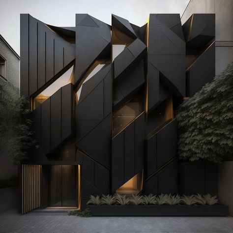 Black Buildings Aesthetic, Matte Black House Exterior, Black Buildings, Facade Inspiration, Apartment Building Exterior, Pvc Recycling, Ab Concept, Black Architecture, Black Building