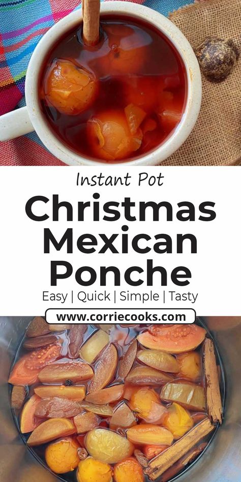 This Mexican Christmas Punch is a great recipe and you can enjoy it not only in Mexico but all over the world. This beverage is warm and filled with the sweetness of the Piloncillo cone. Mexican Ponche Recipe Easy, Hot Fruit Punch Mexican Christmas, Mexican Ponche Recipe, Mexican Punch Recipe, Christmas Mexican Food Ideas, Mexican Christmas Recipes, Punch For Christmas, Ponche Recipe, Mexican Punch