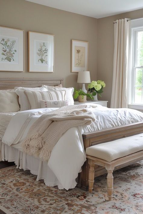 Light Taupe Bedroom, Beige Headboard Bedroom Color Schemes, Cream Color Bedroom, Soothing Bedroom Colors, Edgy Bedroom, Beige Bedroom Ideas, Beige Walls Bedroom, House Upgrades, Beige Room