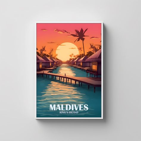 Maldives Diving, Maldives Poster, Maldives Aesthetic, Maldives Flag, Natural Sunset, Travel Cities, Art Island, Tropical Poster, Kings Island