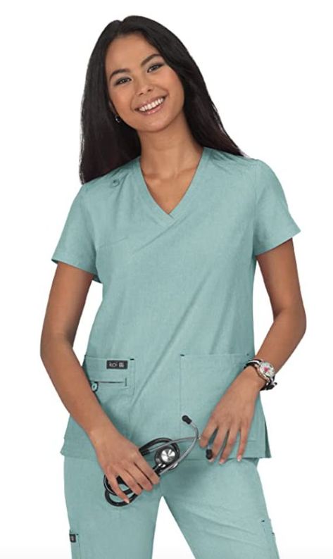 Amazon KOI womens scrub tops for nurses 373 Women's Becca Scrub Top - sage womens nursing scrubs #nursescrubs #scrubs #amazonfavorites #amazonnursingfinds #nurselo #whatloloves #nurseblogger #Nursefluencer #nurseamazonstorefront #laurenhennigar #nursingfinds #nursingschool #nursingstudent #scrubpants #scrubtop #sagescrubs #newgradnurse #nclex Yoga Scrub Pants, Womens Scrub Tops, Fashion Mask, Womens Scrubs, Draped Fabric, Scrub Pants, Id Badge, Scrub Tops, Moisture Wicking Fabric