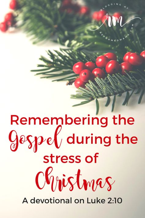 Remembering the Gospel during the stress of Christmas (Devotional on Luke 2:10) Christmas Bible Study, Luke 2 10, Christmas Devotional, Christmas To Do List, Christmas Lesson, Christ Centered Christmas, Christmas Reading, Christmas Bible, Christmas Poems