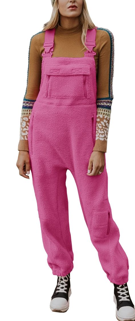 Women's Fleece Warm Overalls Winter Loose Casual Jumpsuits with Pockets (As an Amazon Associate I earn from qualifying purchases) Womens Winter Overalls, Casual Pink Onesie For Winter, Pink Winter Onesie For Loungewear, Warm Overalls, Snow Pants Overalls, Casual Pink Winter Onesie, Overalls Winter, Womens Overalls, Overalls Women