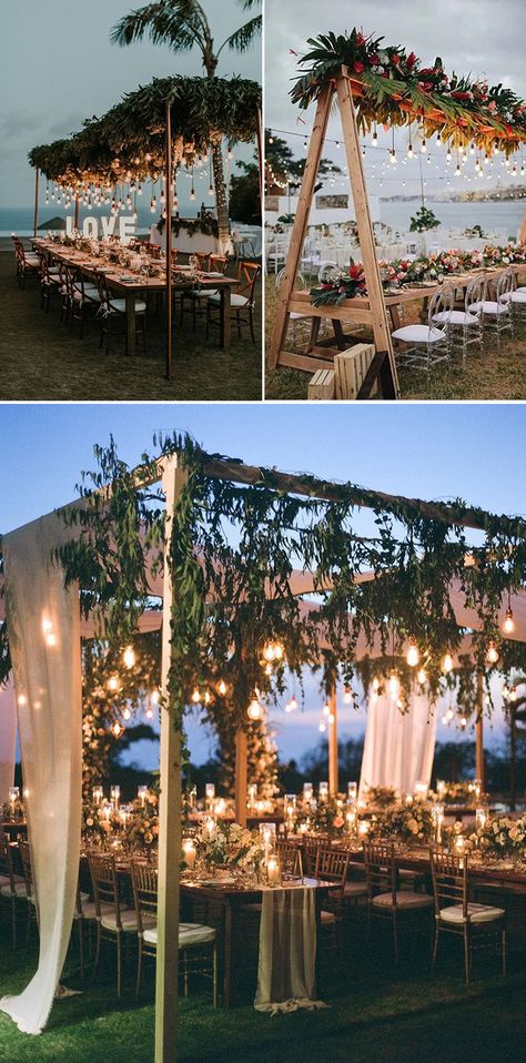 stunning and intimate beach wedding reception lighting ideeas Small Beach Weddings, Bohemian Beach Wedding, Beach Wedding Ideas, Wedding Reception Lighting, Romantic Beach Wedding, Dream Beach Wedding, Fall Beach, Beach Wedding Colors, Beach Wedding Reception