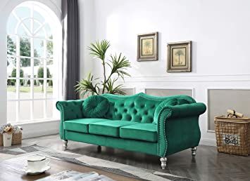 Glory Furniture Hollywood Sofas, Green Purple House, Velvet Loveseat, Sofa Loveseat, Rolled Arm Sofa, Tufted Sofa, Turned Wood, Teen Bedding, Glam Style, Velvet Sofa