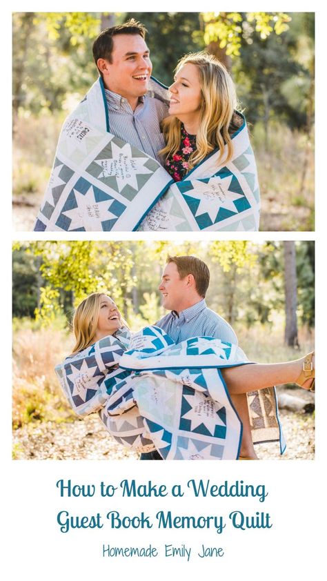 How to Make a Signature Memory Quilt – Homemade Emily Jane #quilting #graduationquilt #weddingguestbookquilt #memoryquilt #ModernQuilt Wedding Guess Book, Wedding Guest Quilt, Guest Quilt, Guest Book Quilt, Wedding Guest Book Quilt, Learn To Quilt, Marriage Bible Verses, Quilting Guides, Fat Quarter Quilt Pattern