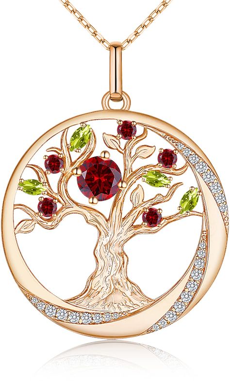 PRICES MAY VARY. ❤【925 STERLING SILVER TREE OF LIFE NECKLACE】Rose gold tree of life necklace gifts for women girls, with 1 Ct premium AAAAA january garnet zirconia birthstone. The best pendant necklace jewelry gifts for women teen girl mom wife grandma daughter sister from daughter son husband boyfriend in Christmas valentines day mothers day birthday. ❤【UNIQUE DESIGN】Original design by JD&P in California.The design elements of this pendant necklace include the sun, the moon, the tree of life, t Unique Diamond Necklace, Grandma Birthday Gifts, Jewel Drawing, January Birthstone Necklace, October Birthstone Necklace, Manual Design, Metal Jewelry Making, Tree Of Life Jewelry, Pretty Jewelry Necklaces