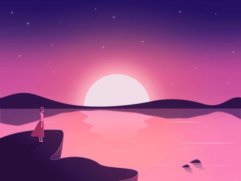 Sunset by Justinnnnn🐳 on Dribbble Sunset Animated, Sunset Animation, Sunset Cartoon, Summer Animation, Sunrise Illustration, Looping Animation, Sunset Illustration, Pixel Animation, Procreate Ipad Art