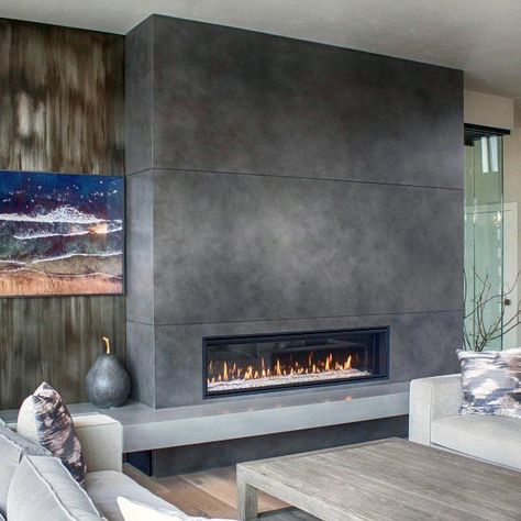 Top 60 Best Concrete Fireplace Designs - Minimalistic Interior Ideas Fireplace Concrete, Fireplace Modern Design, Outdoor Fireplace Plans, Contemporary Fireplace Designs, Diy Outdoor Fireplace, Minimalistic Interior, Fireplace Designs, Linear Fireplace, Concrete Fireplace