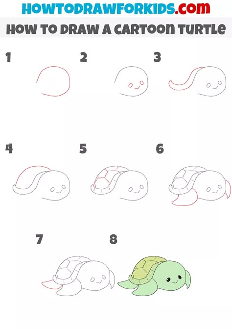 How To Draw A Sea Turtle, Turtle Easy Drawing, How To Draw A Turtle, Turtle Outline, Sea Turtle Drawing, Turtle Crafts, Cartoon Turtle, Turtle Drawing, Drawing Lessons For Kids