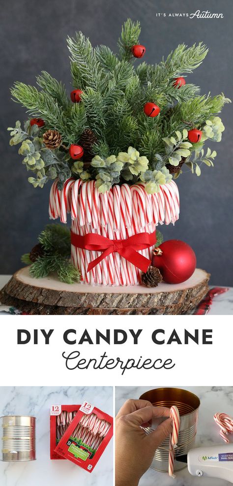 Fyi Christmas Decorations, Candy Cane Centerpiece, Easy Diy Candy, Diy Candy Cane, Christmas Decorating Hacks, Decorating Hacks, Candy Cane Crafts, Candy Cane Decorations, Easy Ornaments