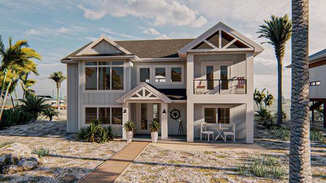 Coastal House Layout 2 Story Bloxburg, Beach Homes Exterior Seaside, Beach House Simple, Dream Beach Houses Exterior, Coastal Beach House Exterior, Coastal Homes Exteriors, Coastal House Exterior, Porch Goals, Beach House Layout