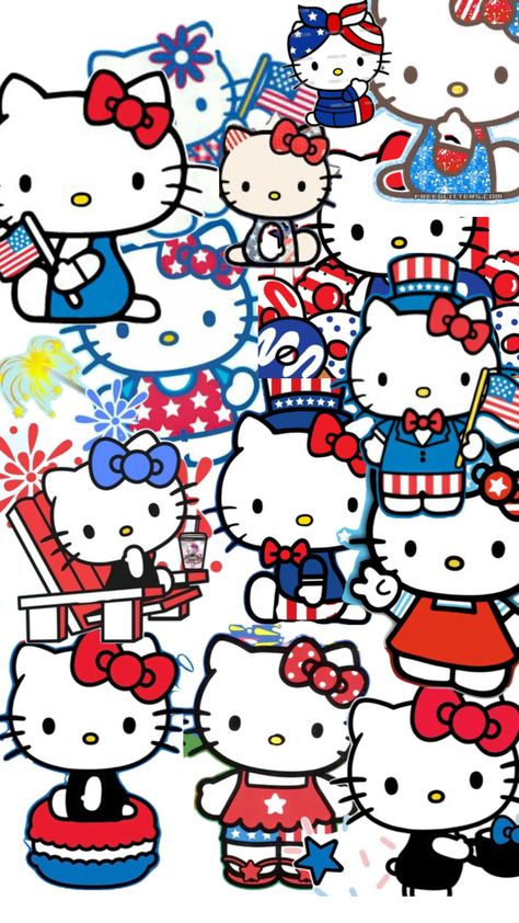 This is a 4th of juju hello kitty wallpaper with lots of different hello kittys