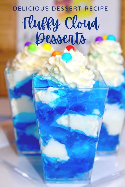 These UP cloud desserts are simple to create and only require two ingredients. Add a few colorful candy balls to the tops to give a nod to balloons floating on the clouds. On Cloud 9 Cake Ideas, On Cloud 9 Party Food, Color Party Blue Food Ideas, Cloud Party Ideas, Cloud 9 Birthday Party Activities, Cloud Themed Birthday Party, Cloud 9 Birthday Party Ideas Food, Tornado Themed Food, On Cloud 9 Birthday Cake