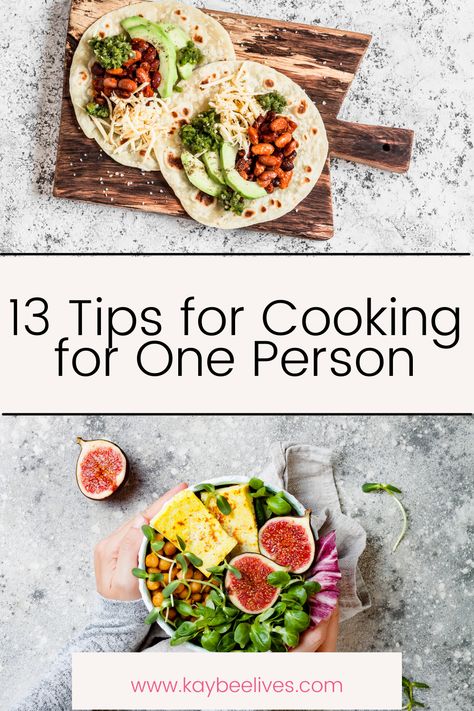 Cooking for one person can be hard! Here are 13 tips to help you make cooking for yourself simple! Check it out! Recipes For Busy People, Vegan Meals For One Person, Easy Meals For Single People, Simple Meals For One Person, Easy Food For One Person, How To Cook For One Person, Single Serving Dinner Recipes, Cooking For 1 Person, One Person Dinner Ideas