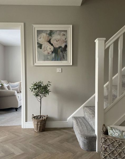 Hallway Wall Colors, Stairs And Hallway Ideas, Entrance Hall Decor, Grey Hallway, White Hallway, Cornforth White, Hall Colour, Hallway Colours, House Staircase