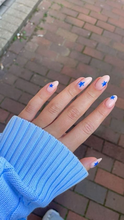 Dark Blue Star Nails, Blue Star Nails, Europe Nails, Dance Nails, Star Nail Designs, Dark Blue Nails, Cute Simple Nails, Summery Nails, Cute Gel Nails