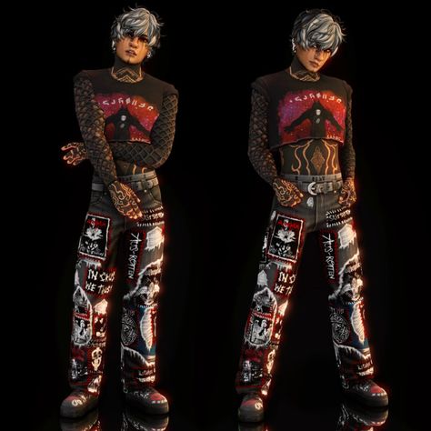 Sims 4 Gothic Cc Male, Sims 4 Full Body Tattoo, Bridge Piercings, Bridge Piercing, Punk Tattoo, Nose Piercings, Body Tattoo, Full Body Tattoo, Horror Tattoo