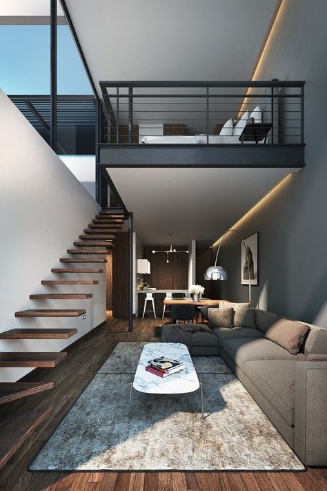 Loft bedroom by Aflo Arquitectos Open Toilet, Industrial Lofts, Open House Plans, Stair Case, Loft Interiors, Bathroom Door, Loft House, Apartment Aesthetic, Loft Living