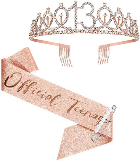 Happy Birthday Crown, 13th Birthday Gifts, Happy 13th Birthday, Rose Gold Crown, Birthday Tiara, Birthday Sash, Crown For Women, 13th Birthday Parties