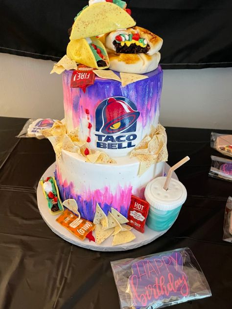 My daughter LOVES taco bell. So, I created a taco bell birthday for her. Taco Bell Birthday, Taco Bell Wedding, Crazy Birthday Cakes, 14th Birthday Cakes, Raising Canes, Realistic Cakes, Birthday Cakes For Teens, Birthday Freebies, Cupcake Cake Designs