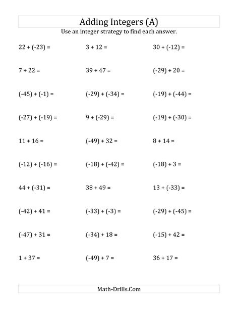 The Adding Integers from (-50) to 50 (Negative Numbers in Parentheses) (A)… Multiplying Negative Numbers, Addition Of Integers, Adding Integers Worksheet, Subtracting Negative Numbers, Subtracting Integers Worksheet, Subtracting Rational Numbers, Negative Numbers Worksheet, Multiplying And Dividing Integers, Adding Integers