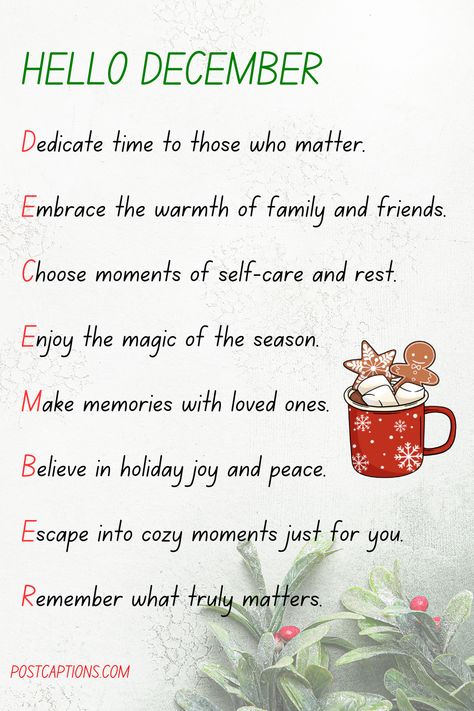 75 Hello December Captions and Quotes - PostCaptions.com Quotes For The Holidays, Happy December 1st Quotes, December Blessings Quotes, Happy December Quotes, December Quotes Inspirational, December Thoughts, December Captions, December 1st Quotes, Hello March Quotes