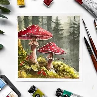 Art Philosophy, Inc.®️ (@artphilosophyco) • Instagram-Fotos und -Videos Mushroom Painting Ideas On Canvas, Mushroom Forest Art, Mini Paintings Ideas, Mushroom Painting Ideas, Mushroom Paintings, Painting Mushrooms, Vintage Mushroom Art, Painting Class Ideas, Colour Pencil Art