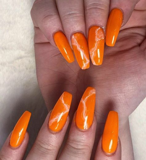 Orange Marble Nails Acrylic, Pumpkin Orange Nails, Red And Orange Nails, Orange Marble Nails, Nail Art Designs For Beginners, Black French Nails, Nail 2023, Blue Coffin Nails, Easy Nail Art Designs