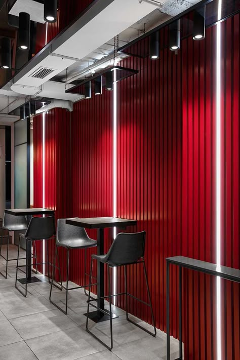 Red Restaurant, Red Bar, Cafe Shop Design, Restaurant Concept, Cafe Interior Design, Large Coffee, Restaurant Interior Design, Red Walls, Restaurant Interior