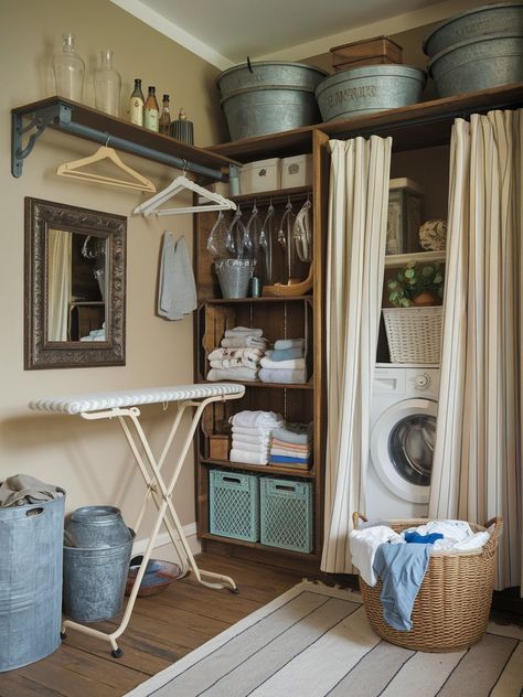 vintage laundry room Victorian Style Laundry Room, Old Fashion Laundry Room, Craft Laundry Room, 1920s Laundry Room, Vintage Utility Room, Laundry Room Ideas Vintage, Vintage Cottage Laundry Room, Modern Vintage Laundry Room, English Country Laundry Room