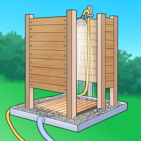 Shower Outside Ideas, Outdoor Shower Platform, Simple Outdoor Shower Ideas Backyards, Outdoor Shower Ideas Diy, Simple Outdoor Shower Ideas, Outside Shower Ideas Backyards, Outdoor Shower Floor Ideas, Diy Outdoor Shower Ideas Simple, Simple Outdoor Shower